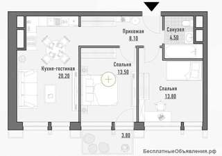 Двухкомнатная квартира 60,49 кв.м., Премиум-квартал Джаз