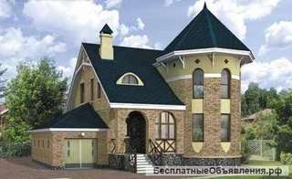 Двухэтажный дом из газобетона 11 на 13 м с полукруглым эркером