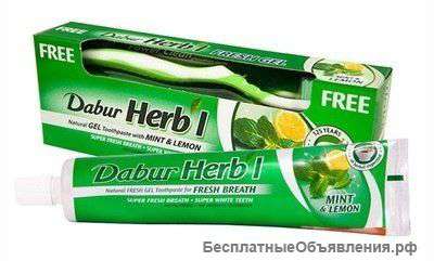 Зубная паста-гель DABUR HERB'L MINT & LEMON - (Освежающая) + зубная щётка ср. жесткости