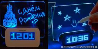 Светящийся LED будильник с доской для записей