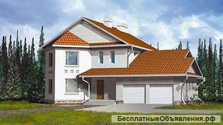 Двухэтажный дом из газобетона 11 на 16 м с фигурным эркером