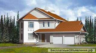 Двухэтажный дом из газобетона 11 на 16 м с фигурным эркером