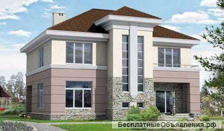 Двухэтажный коттедж из пенобетона на 210 кв. м оригинальной формы.