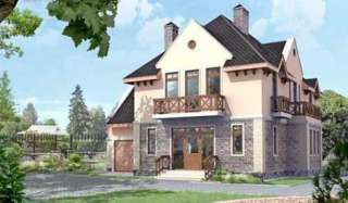 Проект дома из газоблоков с мансардой и гаражом