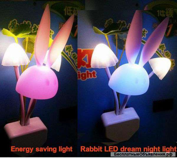 Ночник Розовый кролик с датчиком света розеточный