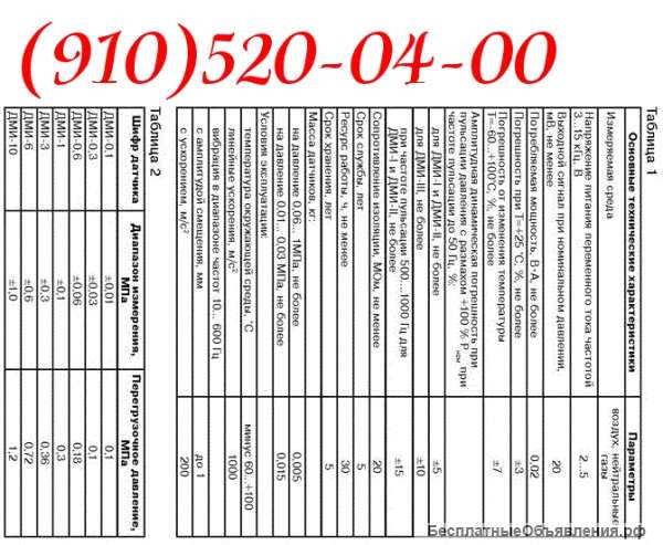 Датчики ДМИ-0,6-2; ДМИ-1-2В; ДМИ-0,6-2В; ДМИ-3-2; ДМИ-10-2; ДМИ-1-2