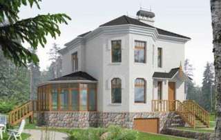 Проект дома из газоблоков 7х10 м с мансардой и эркером