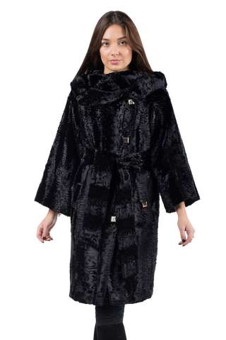 Новое пальто утепленное пояс каракуль черный р 46 ТОРГ