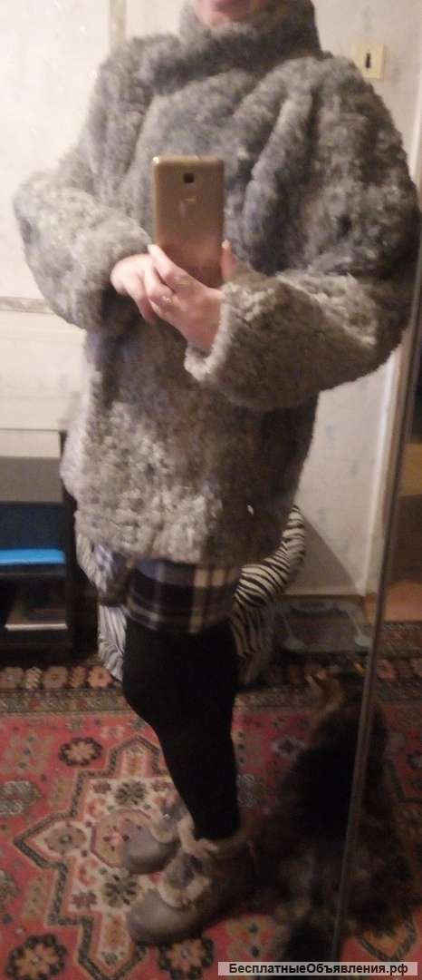 Полушубок - каракуль, светло-серый, новый