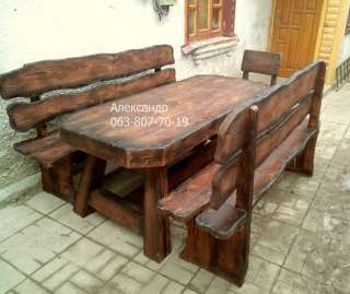 Комплект "Охотничий" 2 (стол, стулья, лавки, кресла) в сад, для бани