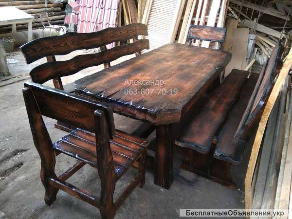 Комплект "Охотничий" 3 (стол, стулья, лавки, кресла) для сада, бани