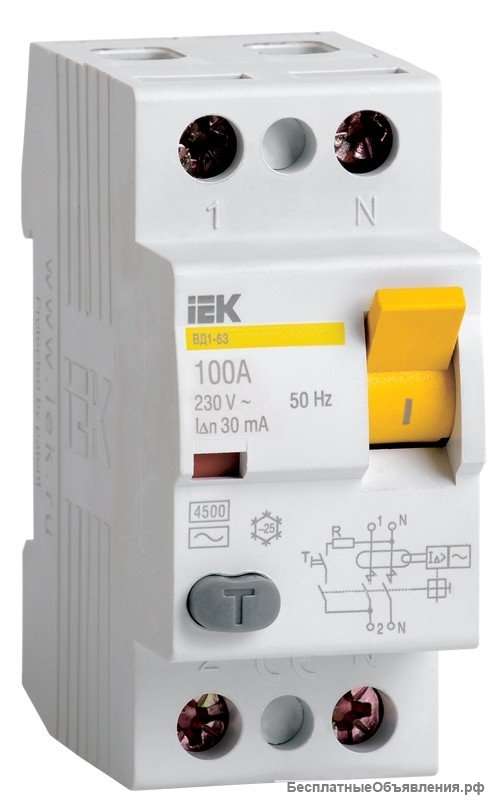 ВД1-63 2Р 63А 30мА (MDV10-2-063-030) Автоматический выключатель дифференциальный (УЗО)