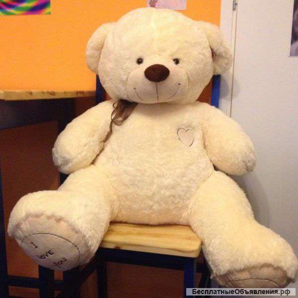 Плюшевый мишка ростом 1 метр белый/коричневый