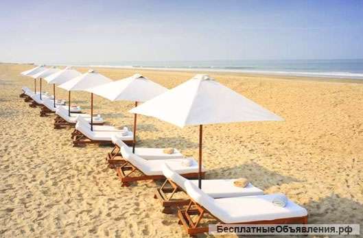 Мебель из ротанга, пляжные зонты, лежаки