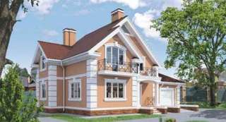 Двухэтажный коттедж из газоблоков с терассой и балконом