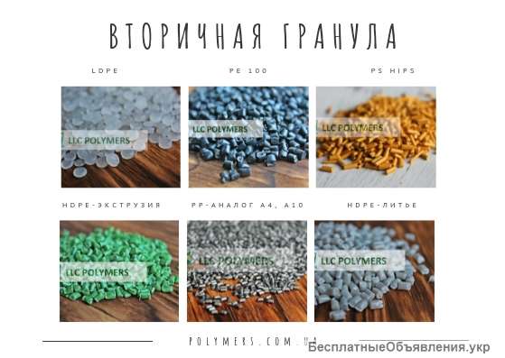 Вторичная гранула полистирол УПМ. Вторичный полипропилен ПТР от 4 до 10