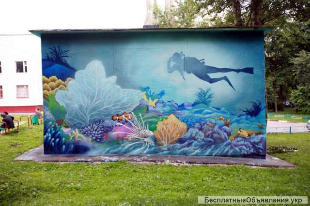 Реклама в стиле граффити, оформление интерьера, асфальтов, стен, помещений