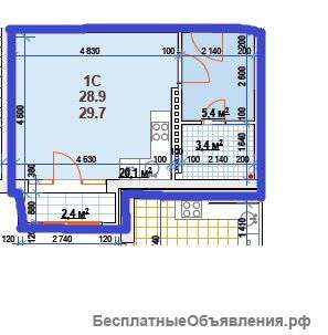 Студия 29,7 кв.м. р-н ул. 1 Мая