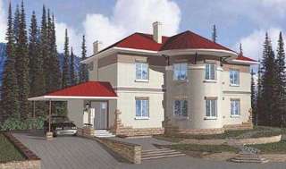 Проект дома из газобетона на 340 кв. м с овальной гостиной.