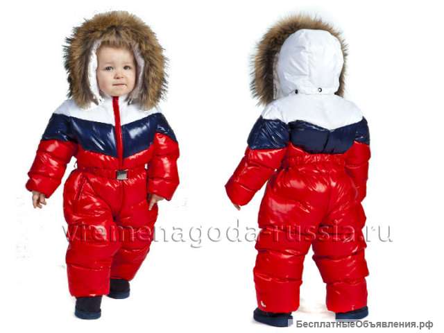 Зимний детский комбинезон на пуху "ЗИМА полоса" красный