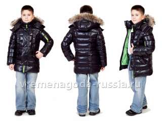 Зимняя детская куртка на пуху для мальчика «АЛЯСКА» черный с зеленым