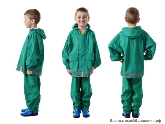 Непромокаемый детский костюм - дождевик без подкладки. Куртка + полукомбинезон. Изумрудный