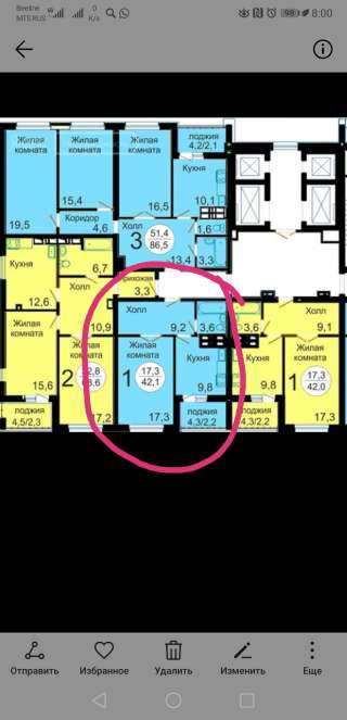 42 м. на18 этаже