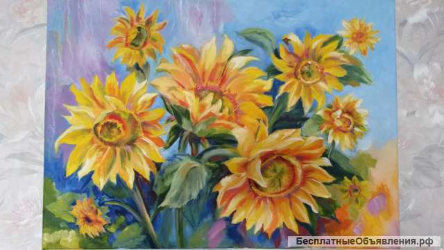 Картина маслом на холсте "Подсолнухи. Доброе утро ". 50х70. Современная живопись