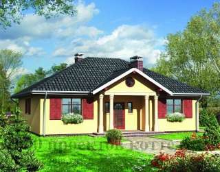 Уютный кирпичный домик до 100 кв. м с красивыми колоннами.