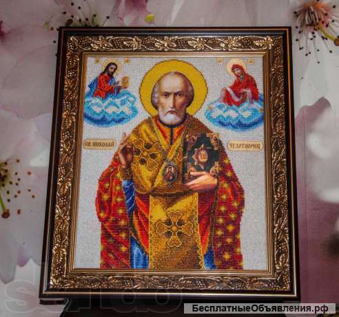 Икону вышитую бисером "Николай Чудотворец"