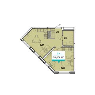 1 – комн. квартира 36,79 кв. м., 8 / 15 этаж