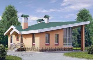 Одноэтажный кирпичный дом с углом, срезанным полукругом