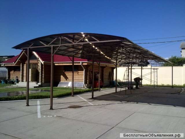 Навес с поликарбонатом, профильным листом