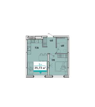 1-комн., 35.7 м², 7 этаж