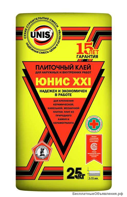 Плиточный клей “Юнис 21” – 25 кг
