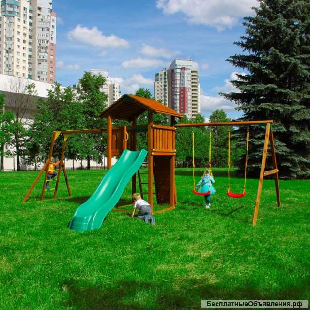 Детский городок Jungle Gym Cottage + Swing Module + Rock Module + рукоход