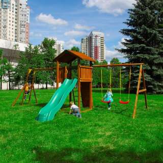 Детский городок Jungle Gym Cottage + Swing Module + Rock Module + рукоход