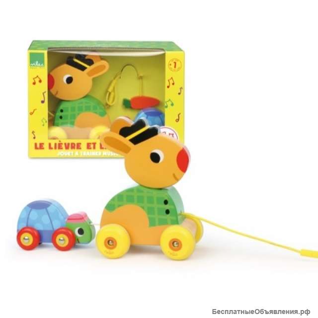 Каталка с веревочкой Vilac Зайчик и Черепашка