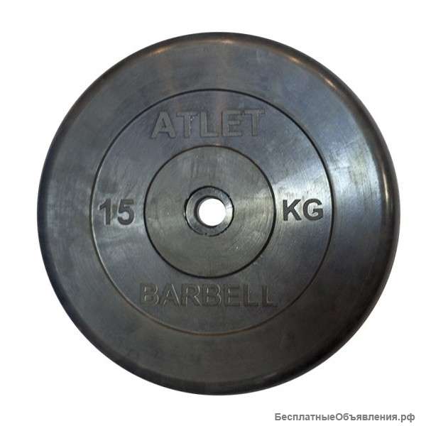Диск обрезиненный, чёрного цвета, 26 мм, 15 кг Atlet