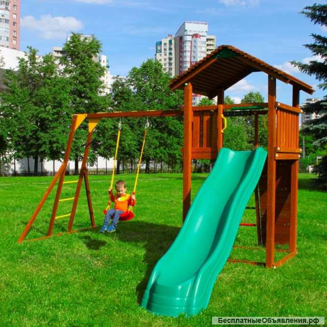 Детский городок Jungle Gym Cottage + Rock + рукоход с качелей