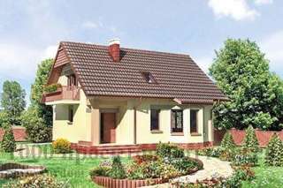 Проект дома 9,8 на 9,8 м из кирпича с мансардой и эркером