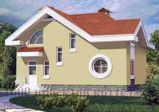 Кирпичный дом с мансардой в стиле модерн с круглыми окнами