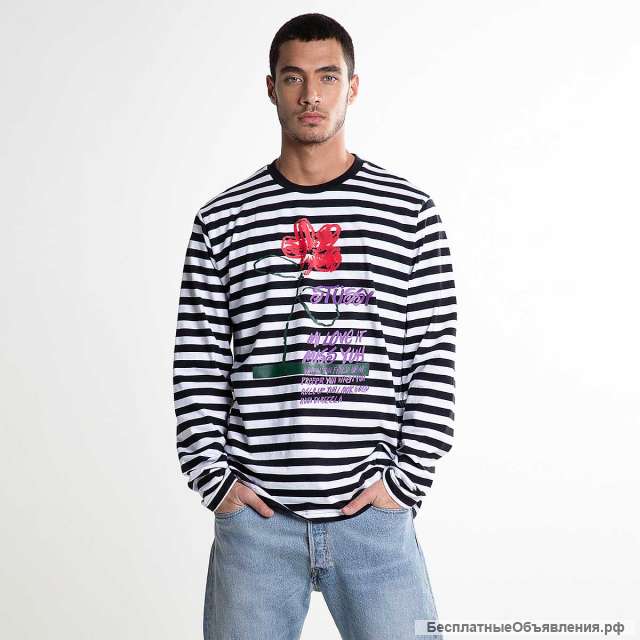Футболка с длинным рукавом STUSSY Flower Stripe LS Crew Black
