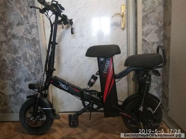 Электрический мини-велосипед-скутер двухместный, 12 дюймов колеса, складной