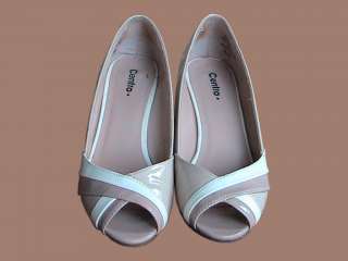 Туфли женские бежевые, лакированные, с открытыми носками, бу, фирмы Centro