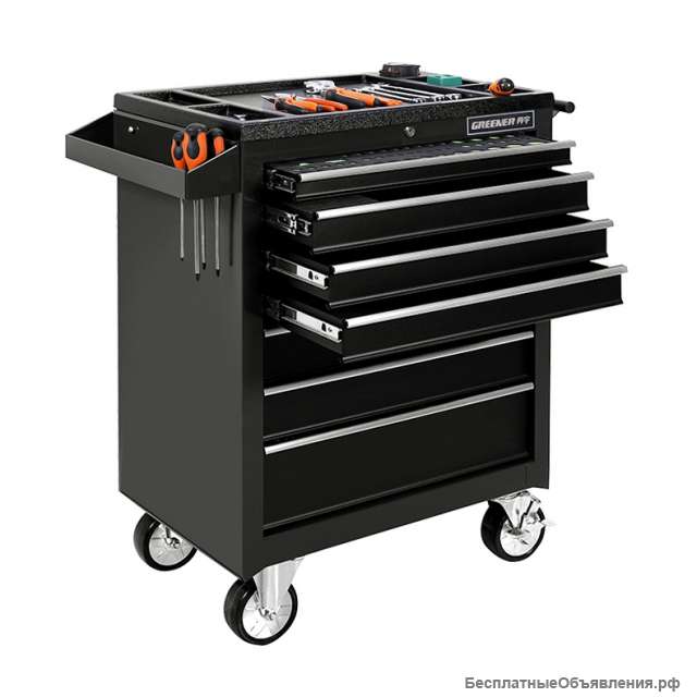 DA-47-Тележка инструментальная (7 секций, чёрная, на колесах) 955*685*465мм