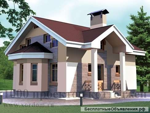 Двухэтажный дом из кирпича в стиле модерн с эркером и пилонами