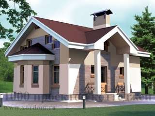 Двухэтажный дом из кирпича в стиле модерн с эркером и пилонами