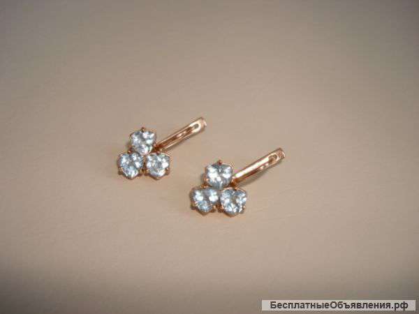 Шикарные золотые серьги с топазами, новые (Россия)
