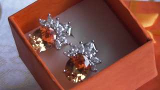 Серги shampagne Морганит оранжевый с белым Сапфиром